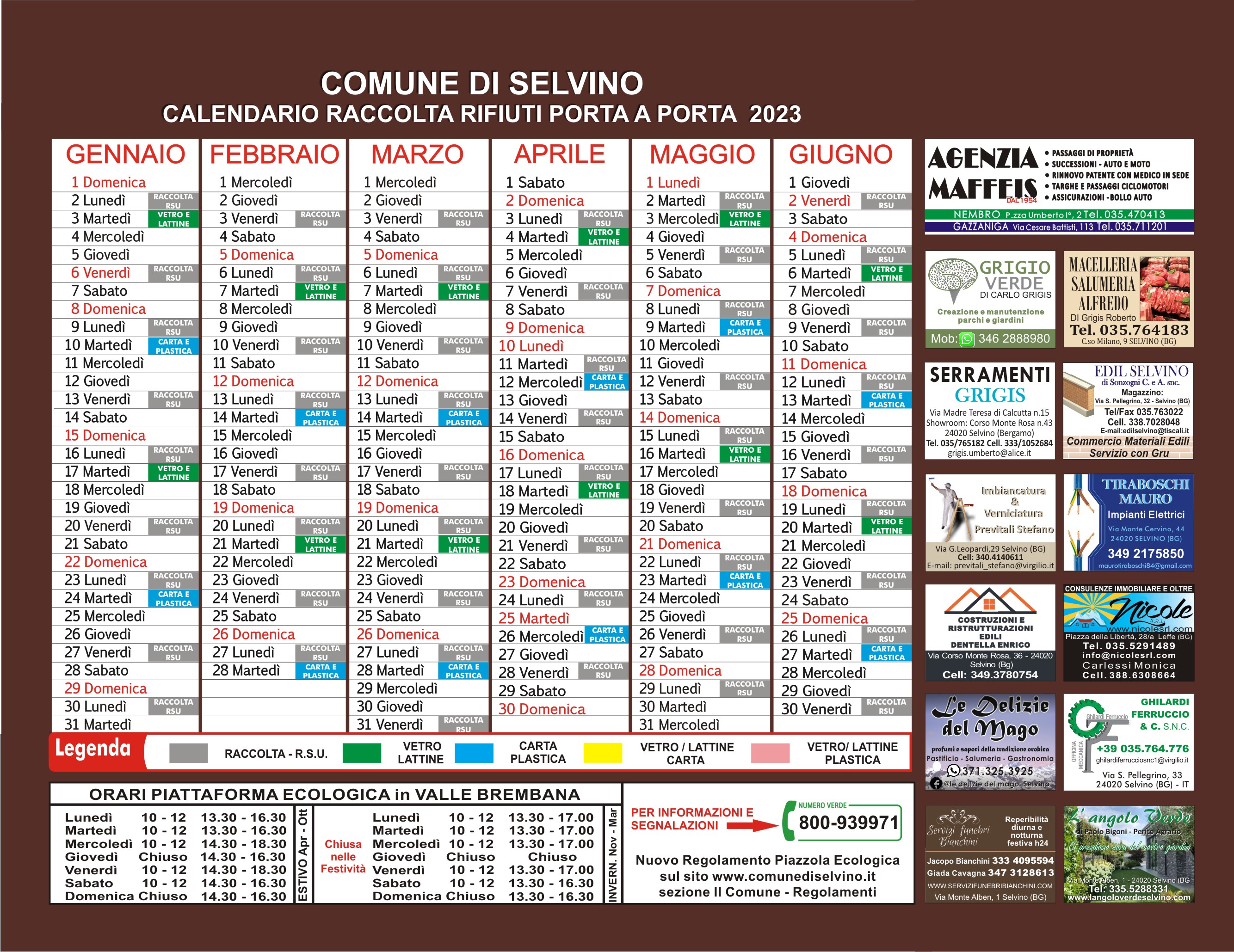 Calendario raccolta differenziata Anno 2023 - Comune di Robbio